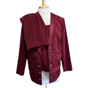 Vintage Kari's Place Velvet Burgundy Pant Suit Jacket Top Holiday Dressy 12/16P